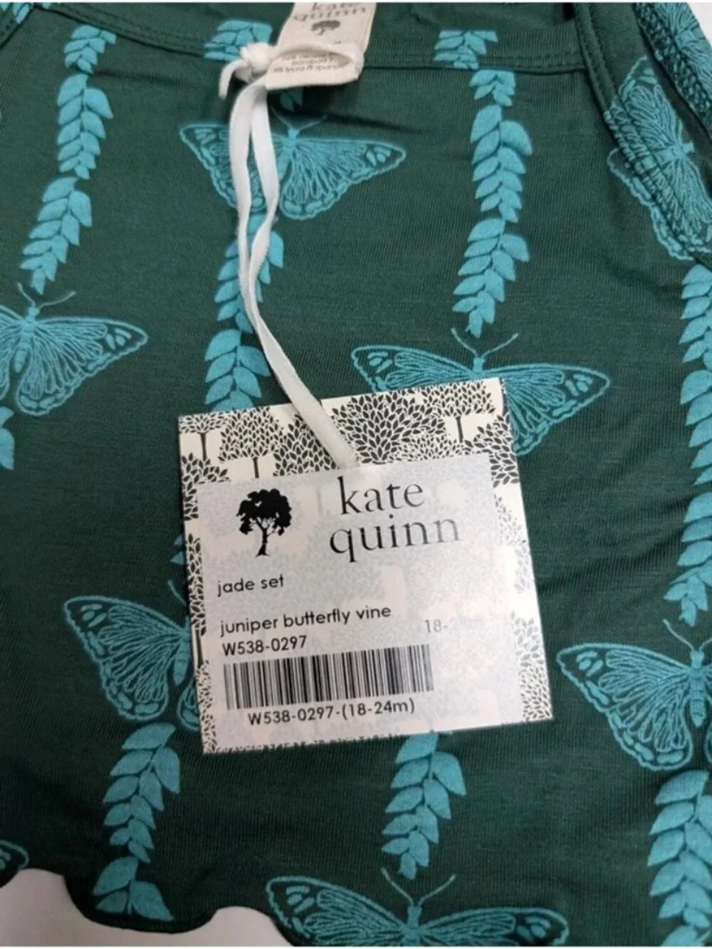 Kate Quinn Bamboo Green Juniper Butterfly Vine 18-25 Months Jade Set